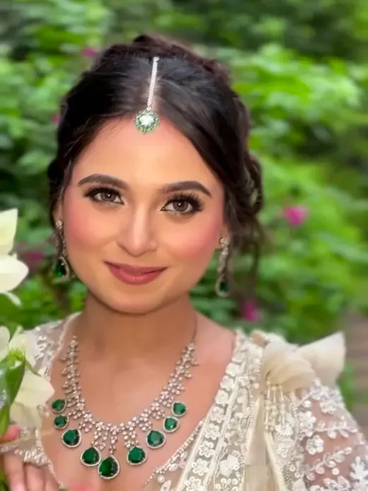 The finished bridal look, photographed outdoors in daylight
